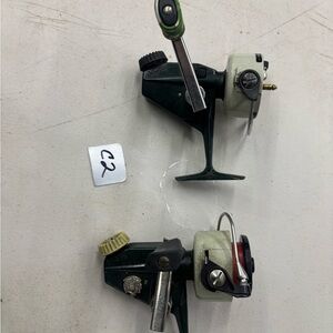 Vintage Fishing Reels in Green and Cream